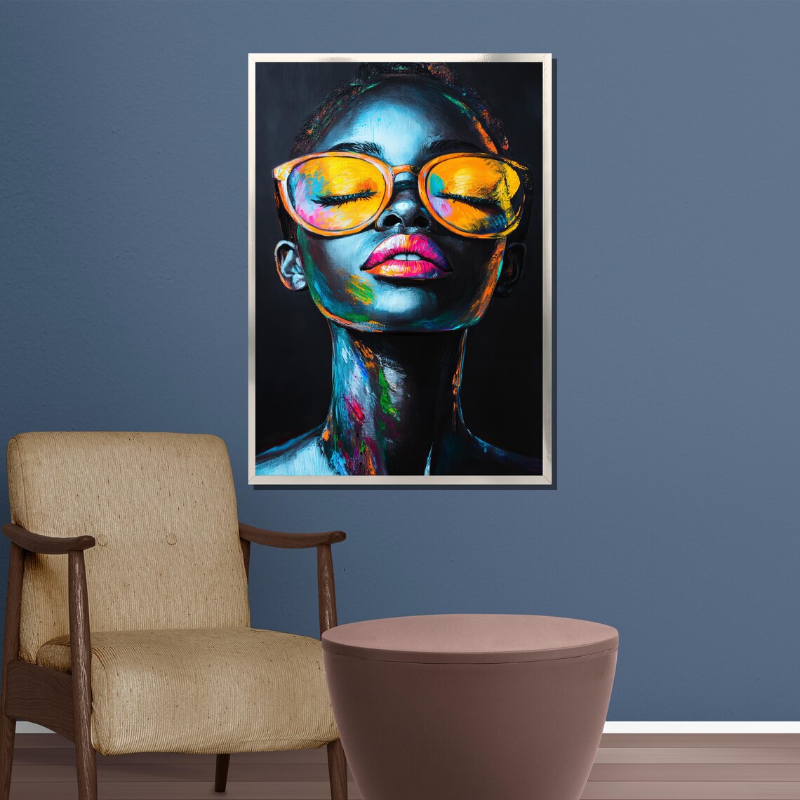 Neon Portrait of Woman Wearing Golden Sunglasses Bold Pop Art Poster - Image 3