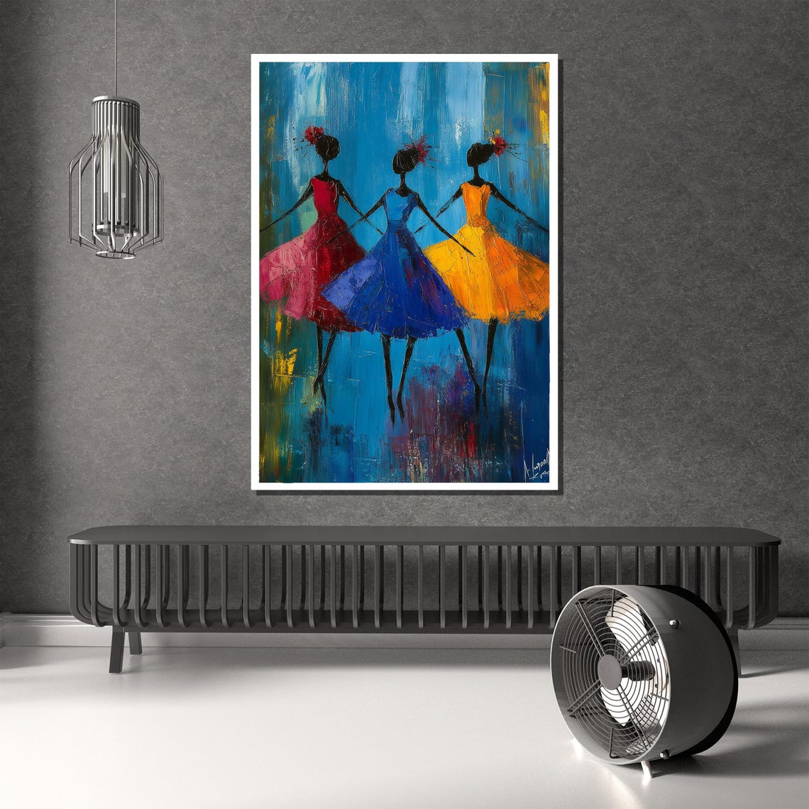 Three Dancing Ladies Colorful Dresses Abstract Dance Wall Poster - Image 2