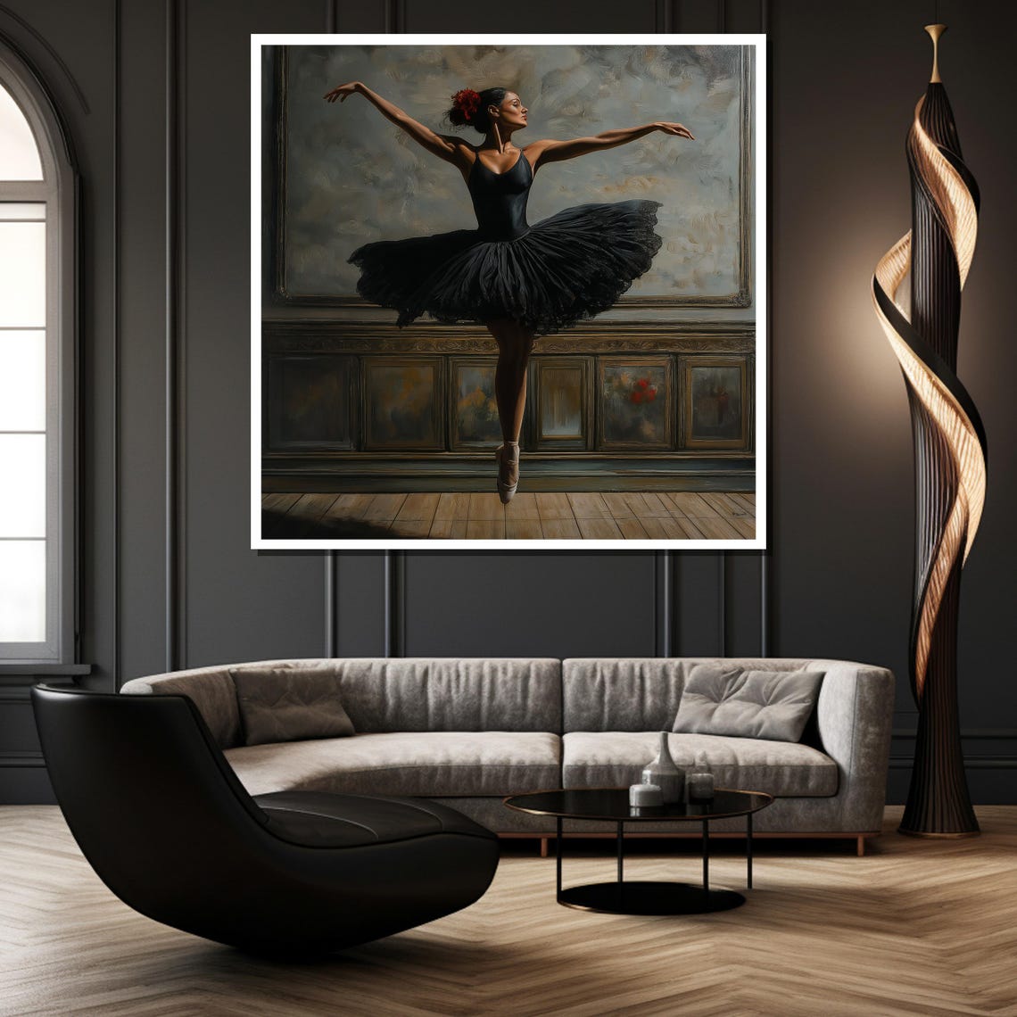 Ballerina Black Tutu Leaping Classical Dance Painting Wall Poster - Image 2