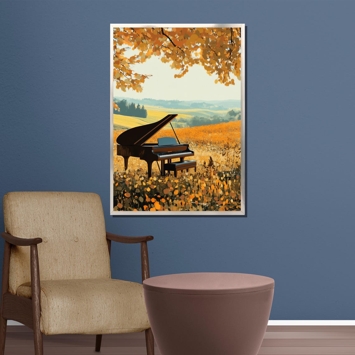 Grand Piano in Autumn Field Golden Tree Music Nature Wall Poster - Image 4