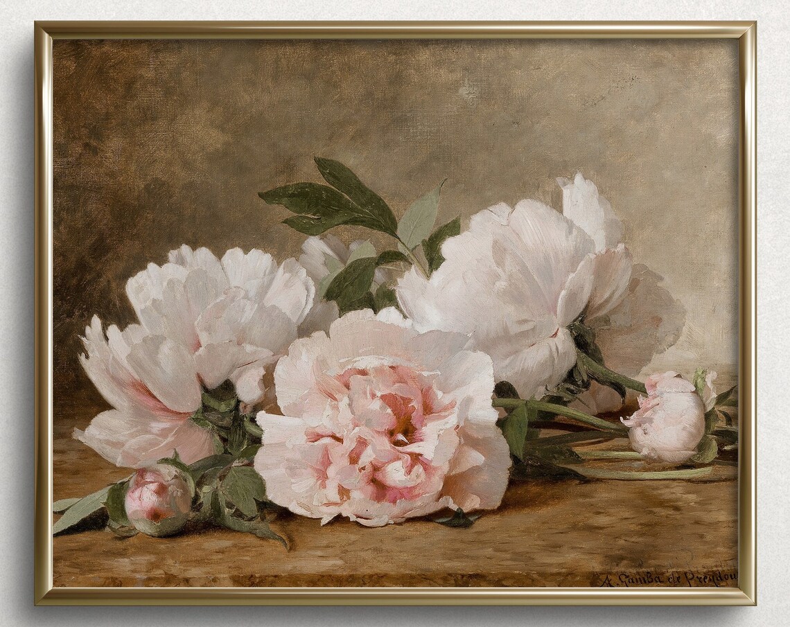 Peony Season Vintage Floral Spring Wall Art Print