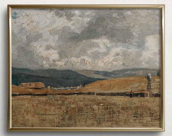 Western Countryside Western Country Wall Art Western Landscape Countryside Landscape Oil Painting Vintage Landscape Painting L214