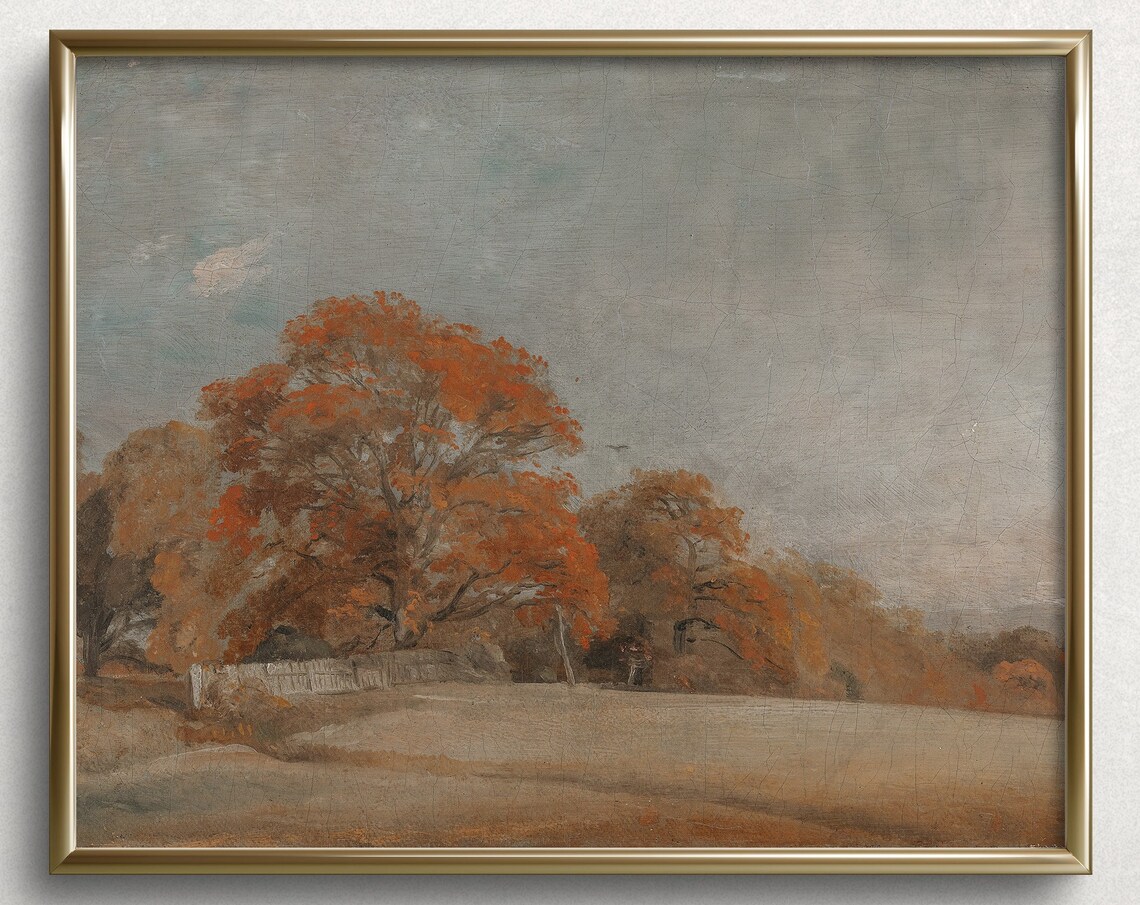 Vintage Autumn Tree Landscape Oil Painting Art Print