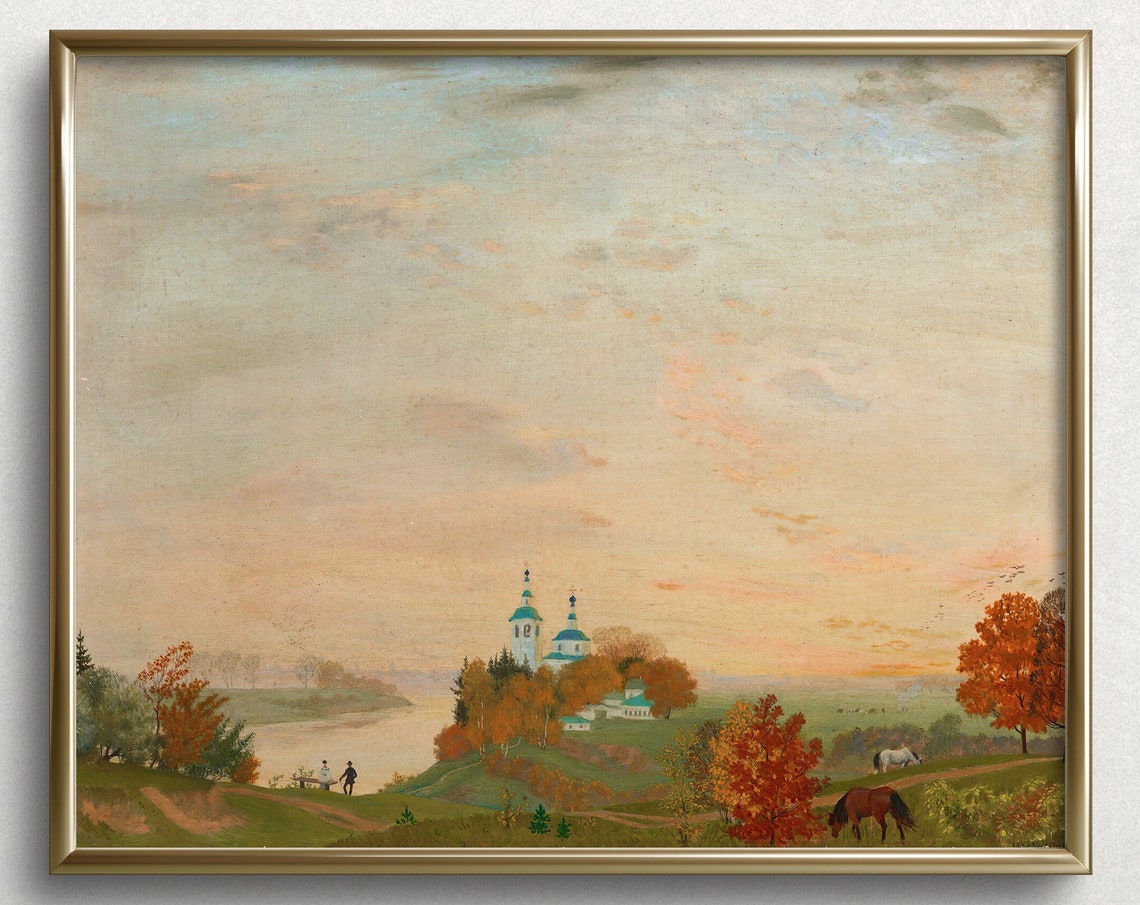 Russian Countryside Painting French Country Wall Art Vintage Landscape Oil Painting L69