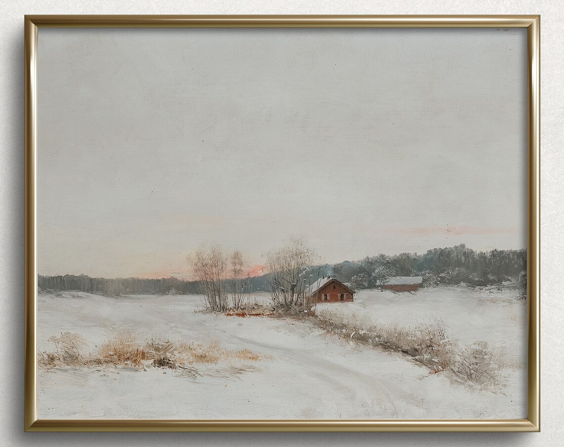 Wyoming Winter Christmas Cottage Landscape Art Print