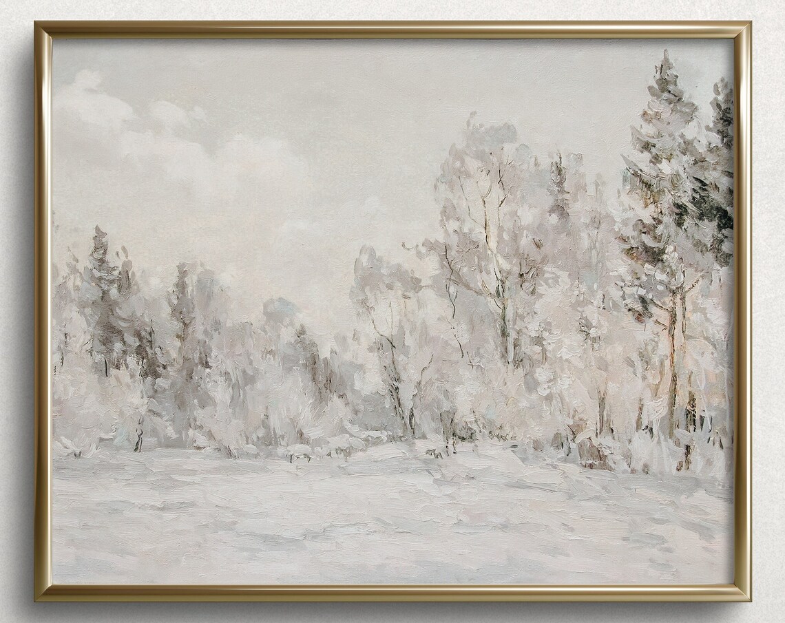 White Winter Trees Vintage Winter Landscape Art Print