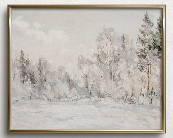 White Winter Trees Vintage Winter Landscape Art Print