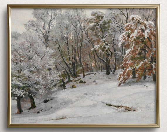 First Snow Winter Landscape, Vintage Art Print