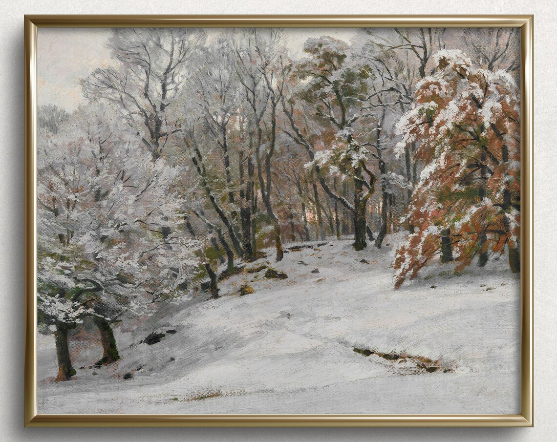First Snow Winter Landscape, Vintage Art Print