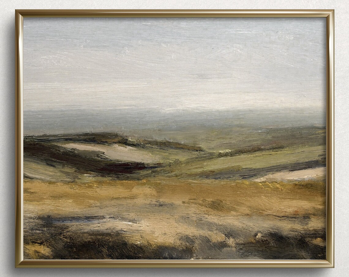 Muted Rolling Hills Neutral Abstract Landscape Vintage Art Print