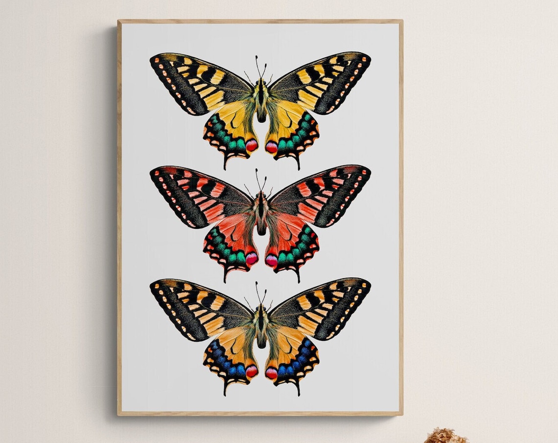 Boho Butterflies Art Print, Retro Nursery Decor