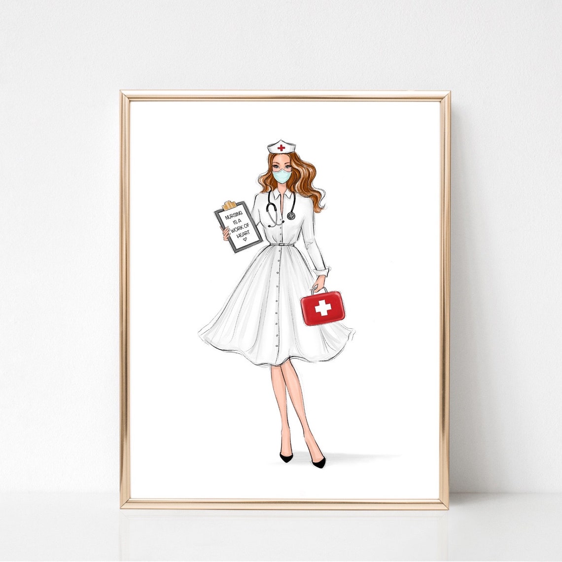 Personalized Vintage Nurse Kerry White Dress Illustration Poster - Image 2
