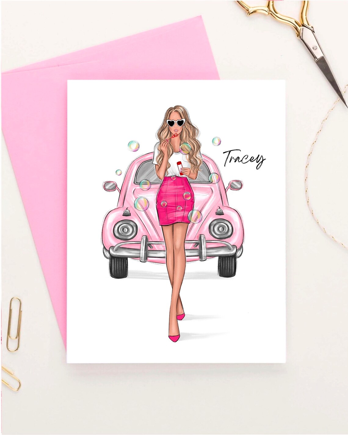Personalized Valentine's Day Card, Pink Red Postcard