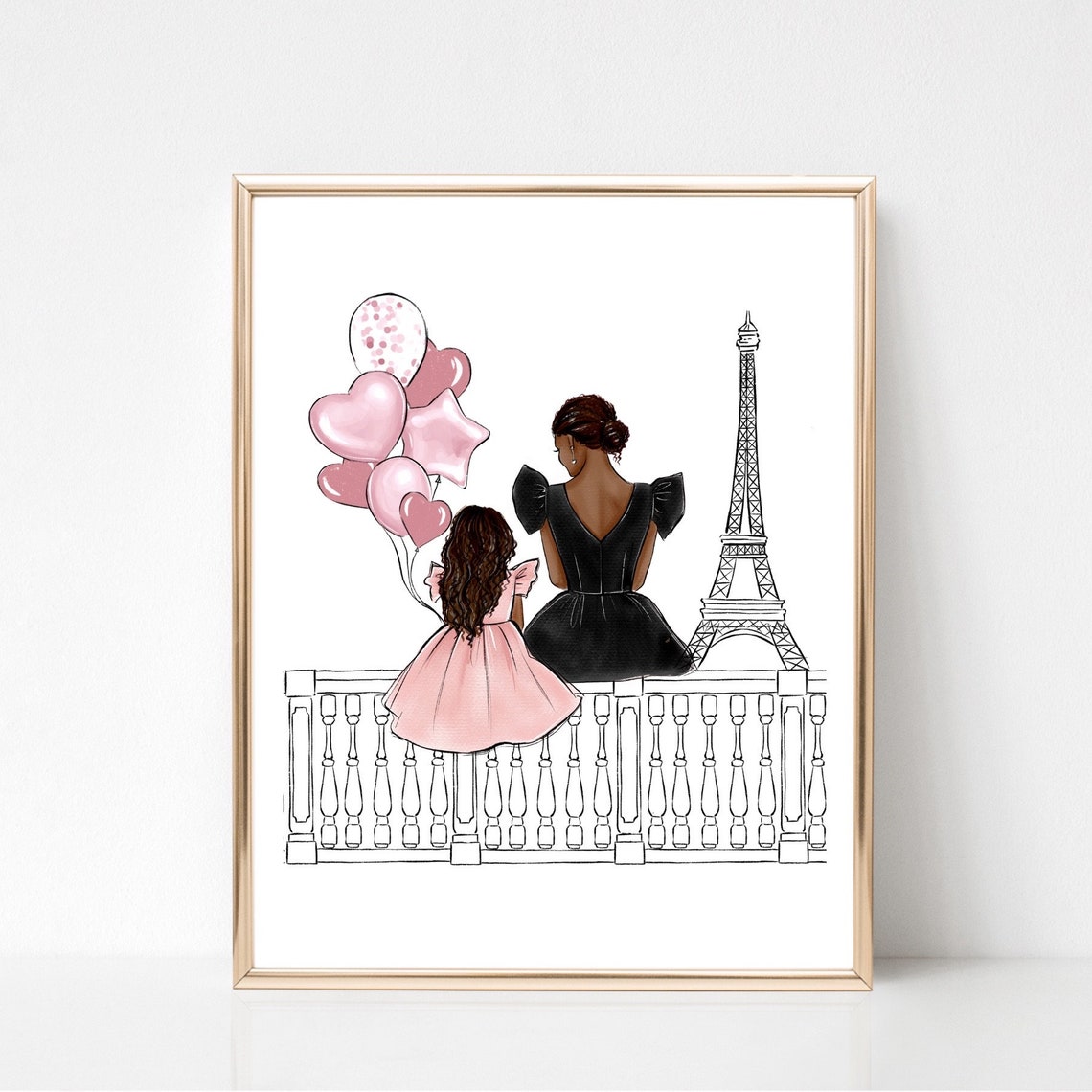 Mom And Daughter In Paris Art Print Fashion Illustration Mom Of Girl Wall Art Gift For Girl Mum Mother And Daughter Illustration - Image 3