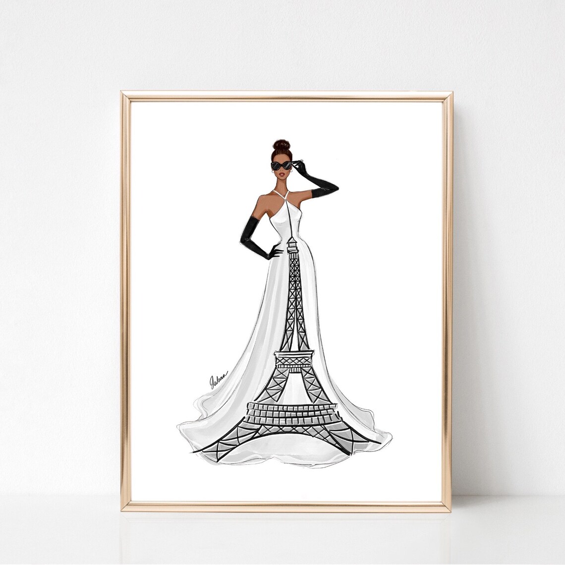 Eiffel Tower Dress Paris Fashion Illustration Art Print - Image 3