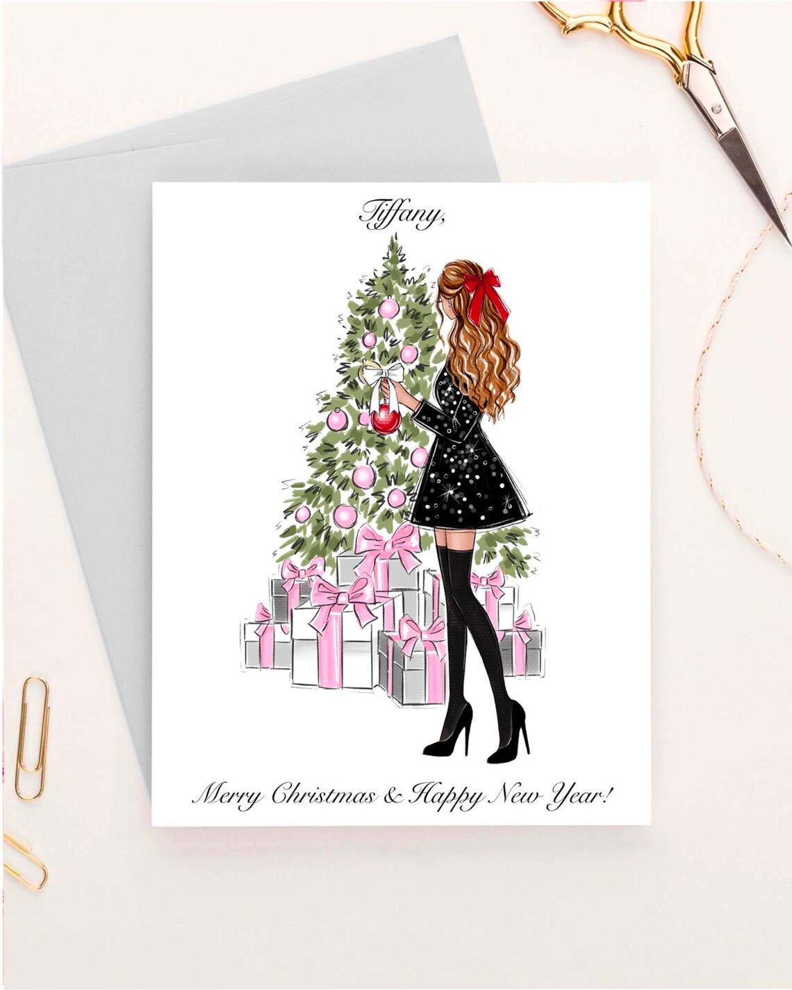 Personalized Christmas Greeting Card Fashion Illustration