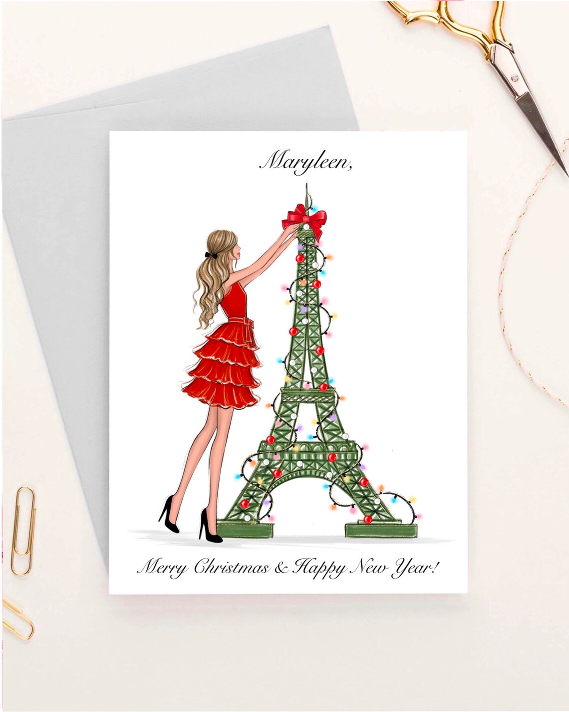 Personalized Christmas In Paris Greeting Card Print - Image 5