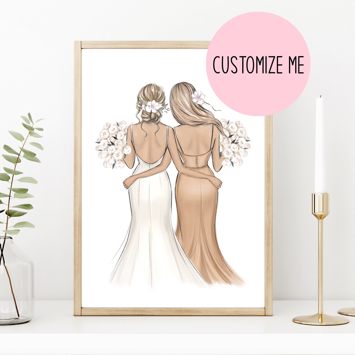 Personalized Bridesmaid Art Print, Bridal Party Keepsake