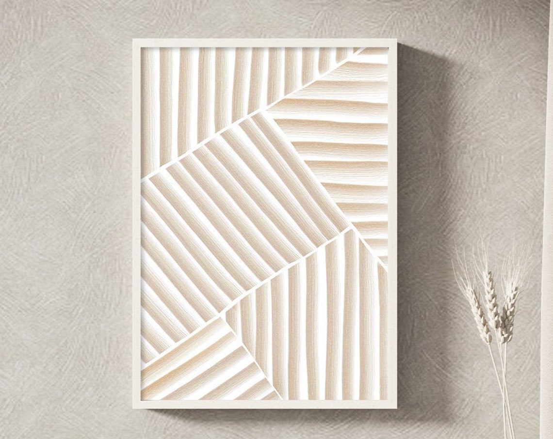 Beige Striped Leaf Vein Texture Geometric Minimalist Wall Art