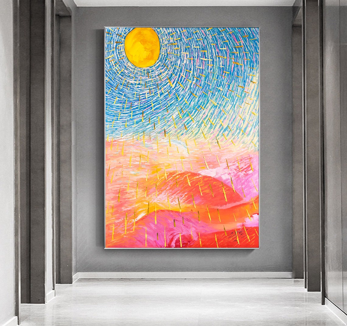 Abstract Golden Sun Radiant Pink Hills Modern Expressionist Poster