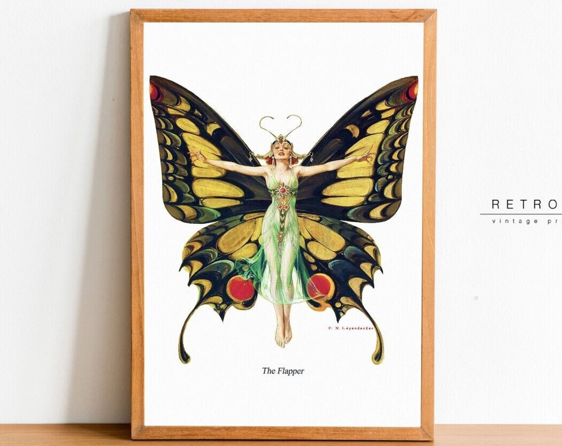 The Flapper Butterfly Woman 1920s Vintage Leyendecker Art Deco Poster