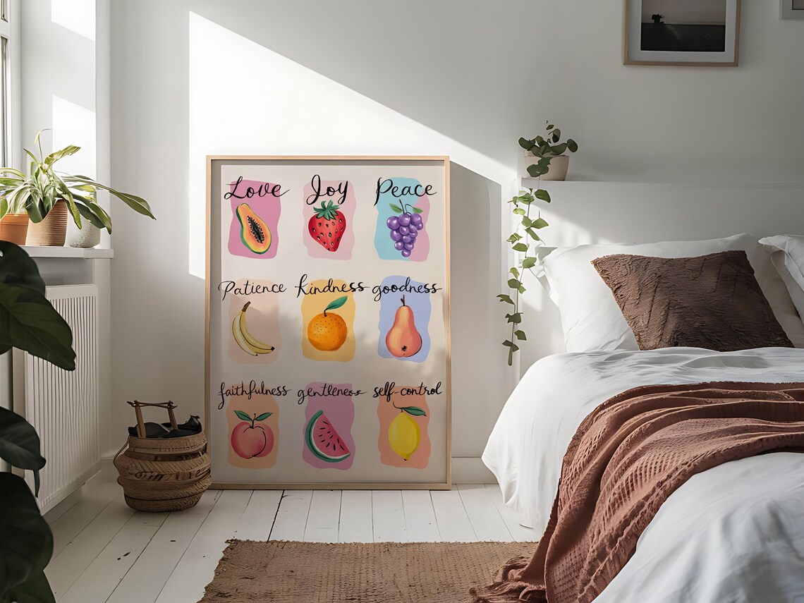 Fruit of the Spirit Nine Watercolor Fruits Hand-Lettered Virtues Poster - Image 4