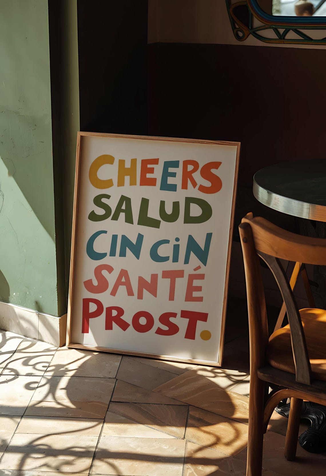 Cheers Bar Cart Retro Typography Multilingual Art Print - Image 4