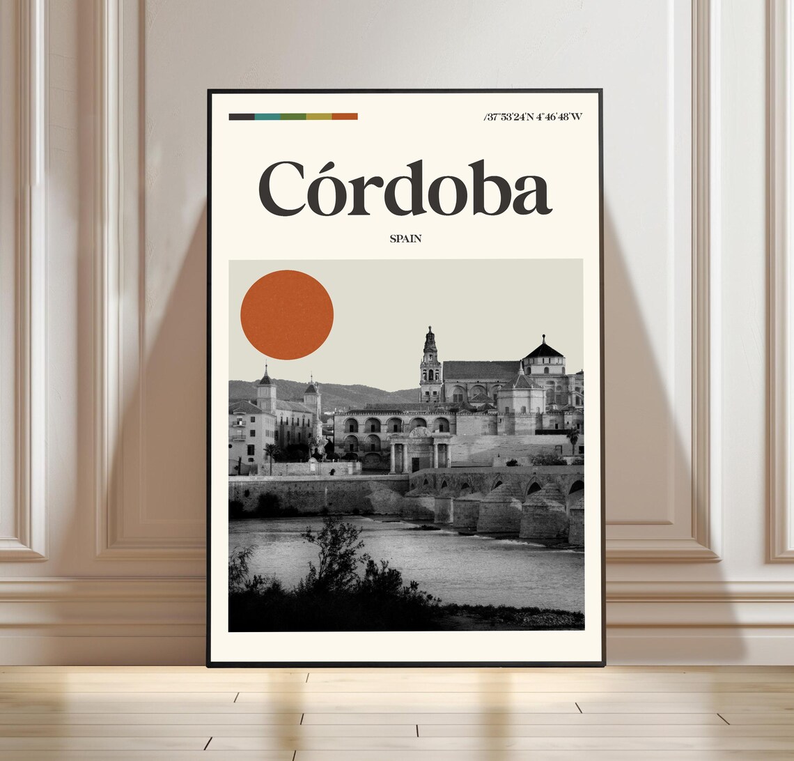 Cordoba Spain Roman Bridge Vintage Black and White Travel Poster