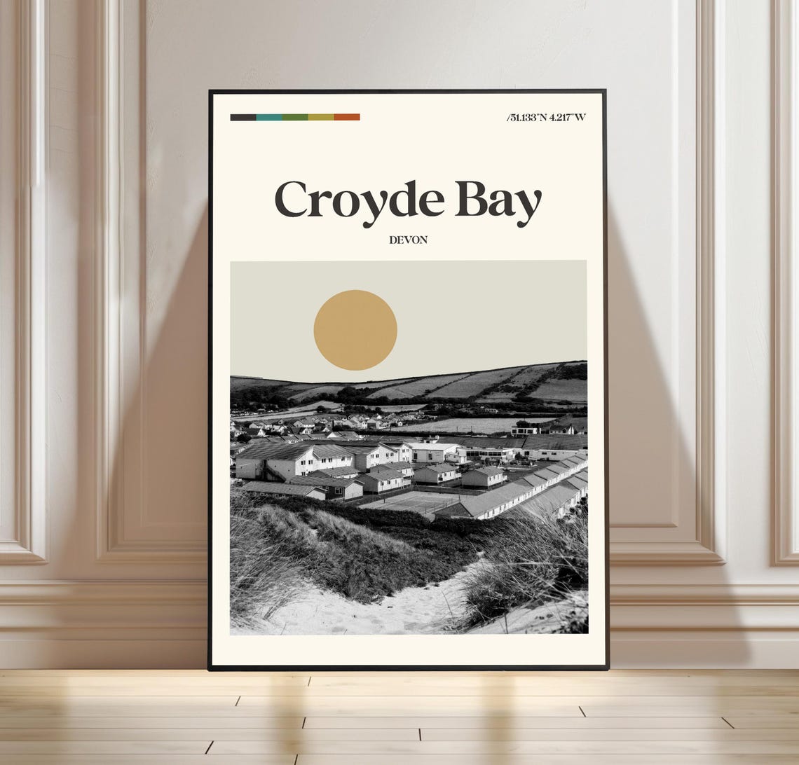Croyde Bay Devon Retro Minimalist Coastal Sun Beach Travel Poster