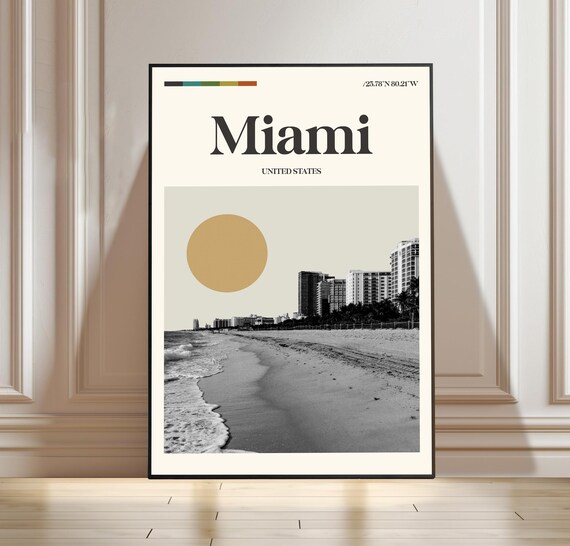 Miami Beach Florida United States Retro Seaside Travel Poster