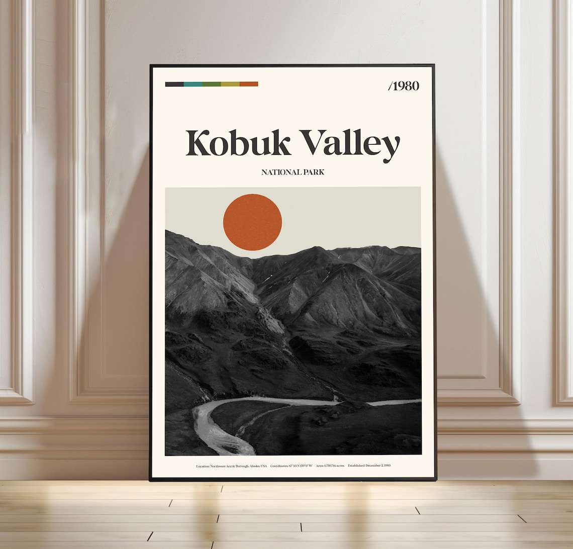 Kobuk Valley National Park Alaska Arctic River Valley Black White Travel Poster