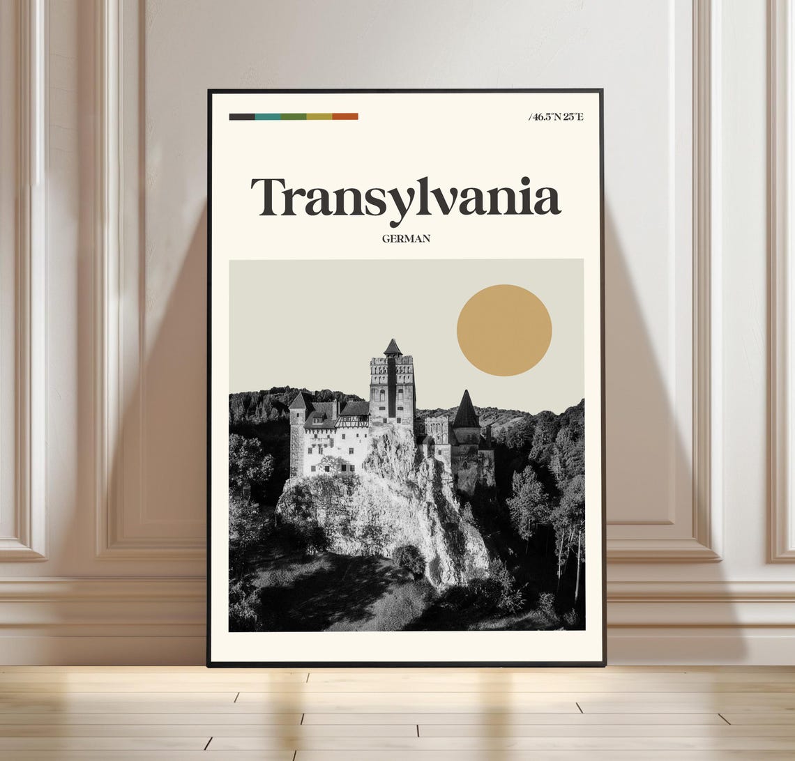 Transylvania Bran Castle Retro Travel Poster Gothic Style Art