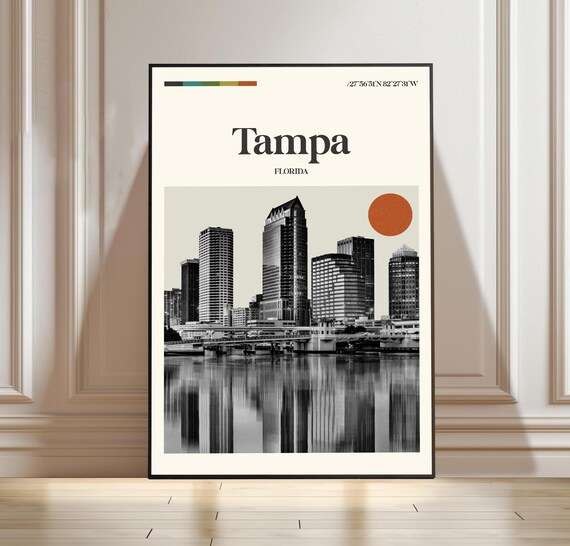 Tampa Florida Downtown Skyline Reflection Boho Travel Poster