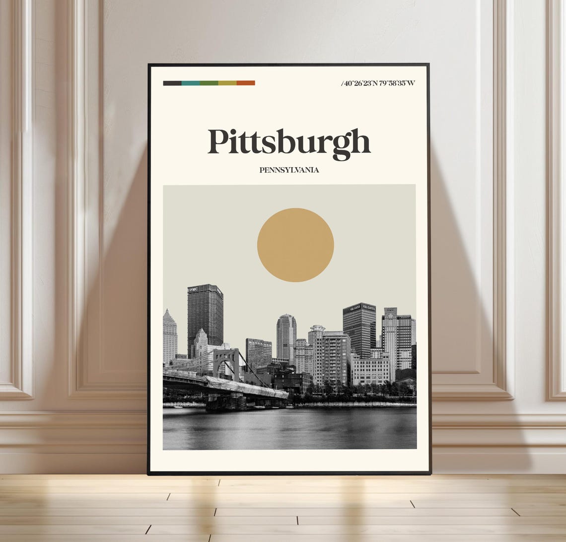 Pittsburgh Poster Pennsylvania Travel Cityscape Print Art Gift Lovers