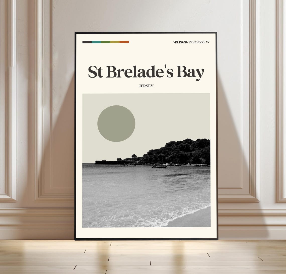 St Brelade's Bay Jersey Beach Boho Style Travel Poster Decor