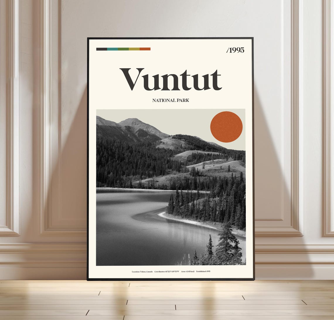 Vuntut National Park Yukon Canada Minimalist Mountain Travel Poster