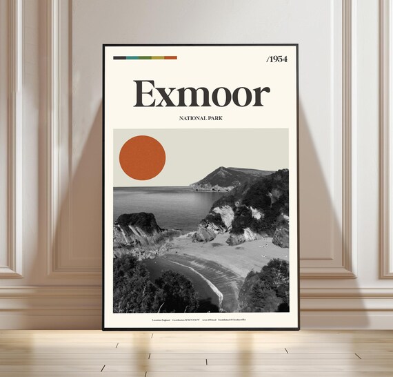 Exmoor National Park England Vintage Coast 1954 Travel Poster