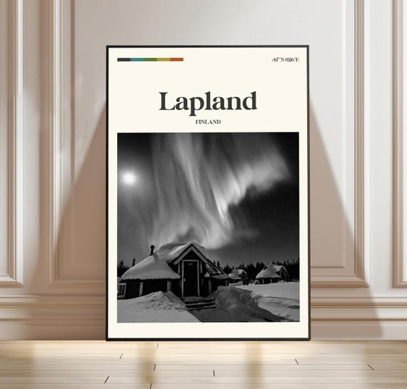 Lapland Poster Finland Travel Print Landscape Art Illustration