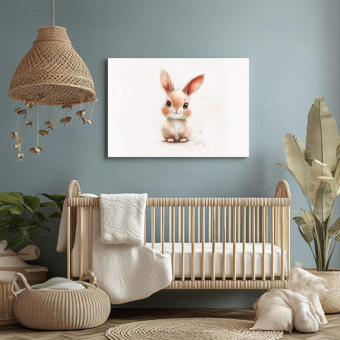 Cute Baby Bunny Watercolor Nursery Art Pastel Animal Wall Art