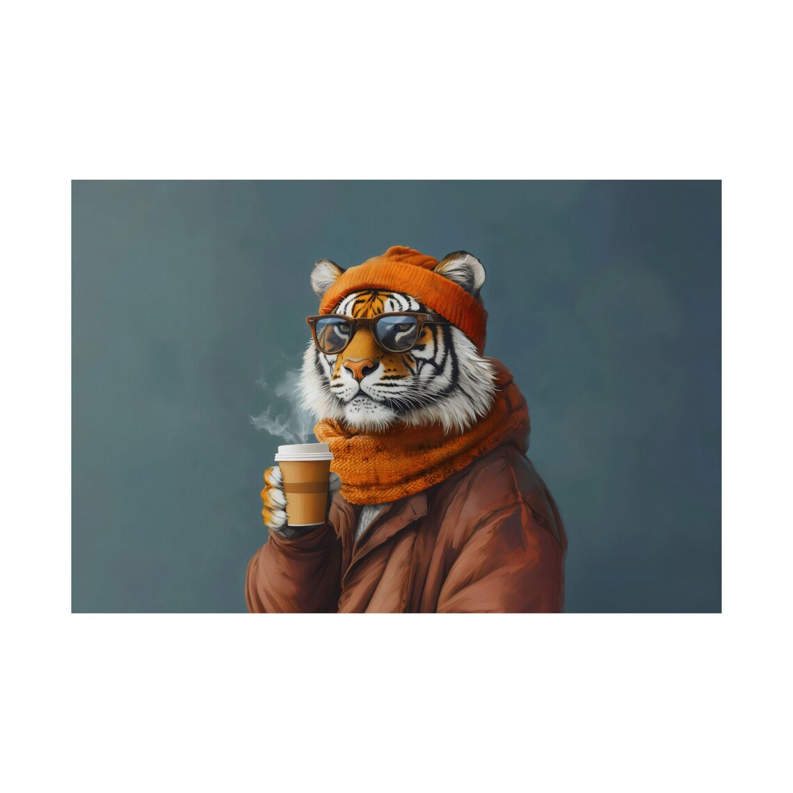 Funny Hipster Tiger with Round Sunglasses and Takeaway Coffee Cup Poster - Image 2