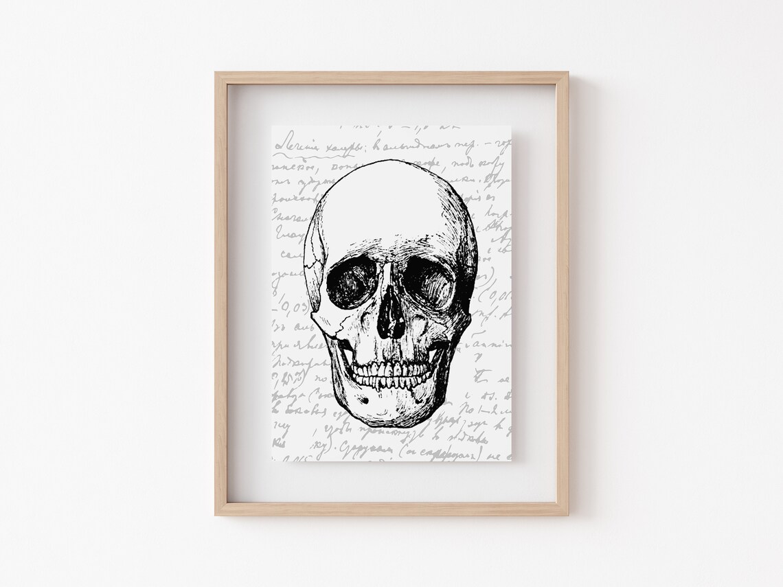 Vintage Skull Anatomy Illustration Gothic Halloween Wall Art - Image 3