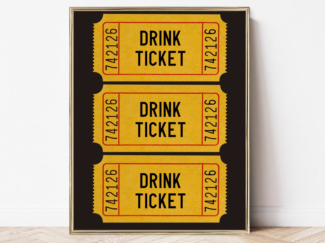 Bar Cart Drink Ticket Art Print, Trendy Bar Decor
