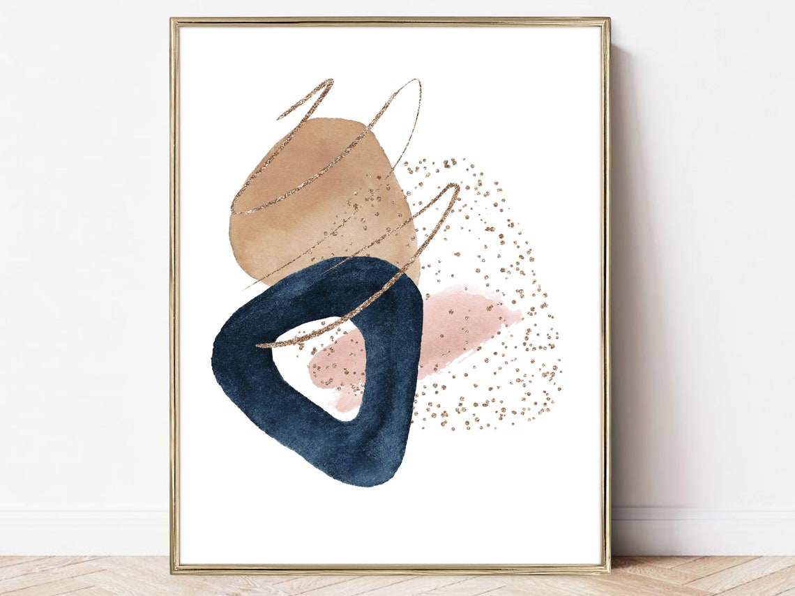 Tan Navy Blush Pink Gold Glitter Neutral Abstract Shapes Poster