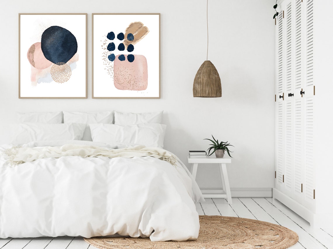 Navy Dots Blush Pink Gold Glitter Neutral Abstract Art Poster - Image 4
