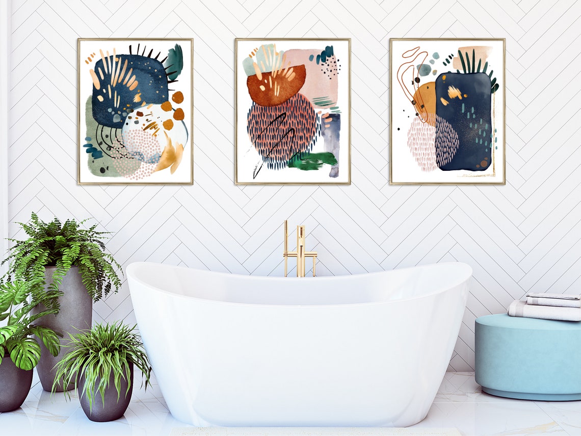 Terracotta Blush Sage Green Abstract Patterned Watercolor Poster - Image 4