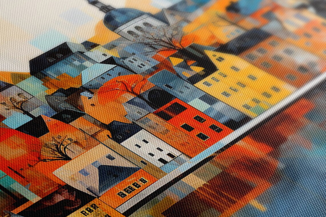 Abstract European Riverside City Skyline Watercolour Travel Poster - Image 3