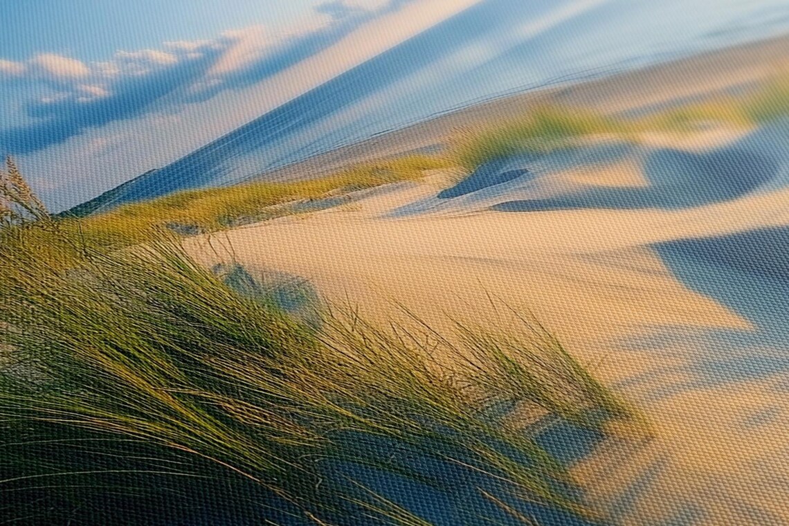 Sand Dunes Dusk Beach Grass Calm Sea Pastel Sky Vintage Coastal Scene Poster - Image 2