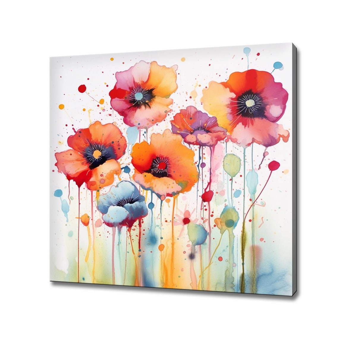 Red Orange Poppies Abstract Watercolor Splash Floral Art Poster