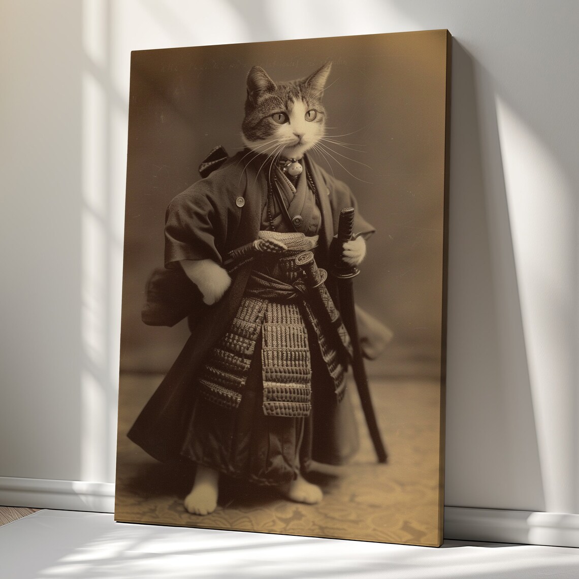 Samurai Cat Art Print, Handmade Home Decor