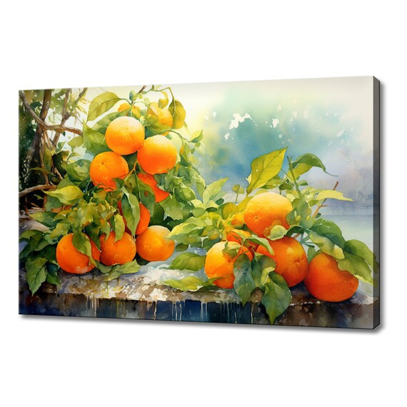 Orange Fruits Tree Watercolour Painting Print Fruits Lover Gift Kitchen Restaurant Wall Art Print Colourful Fruits Wall Decor